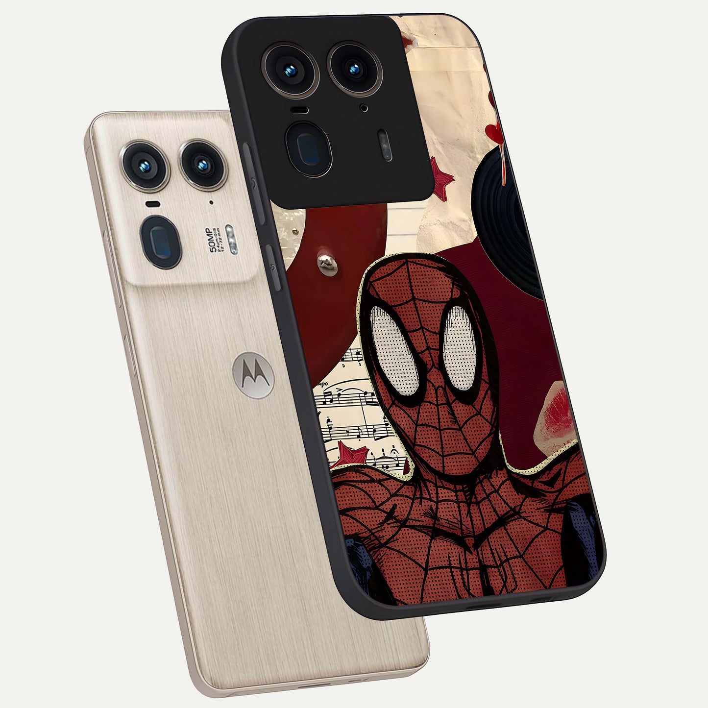 Web Warrior Vibes Glass Case displayed in angled mockup highlighting dynamic web design with comic style aesthetic.