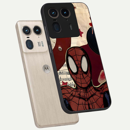 Web Warrior Vibes Glass Case displayed in angled mockup highlighting dynamic web design with comic style aesthetic.