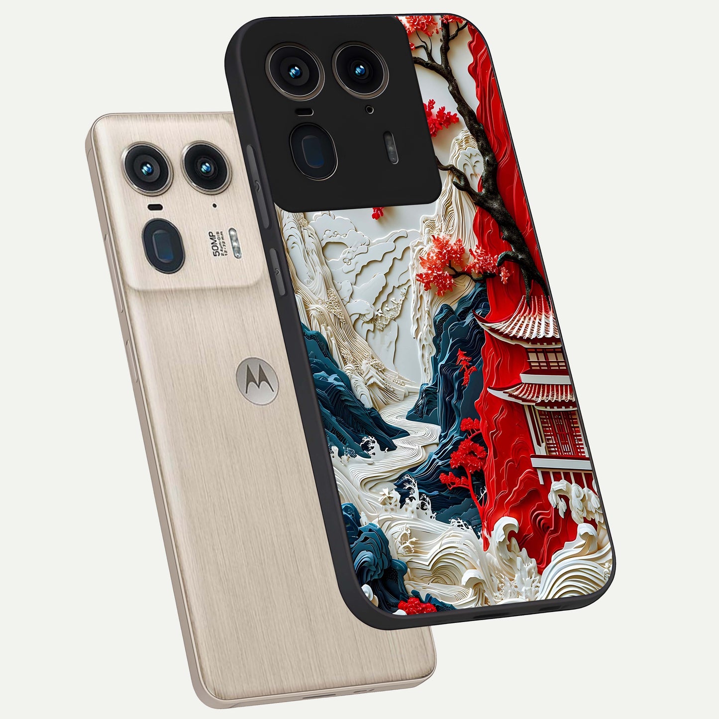 Whispers Of Sakura Waves Glass Case displayed in angled mockup highlighting flowing sakura design with soft floral aesthetic.