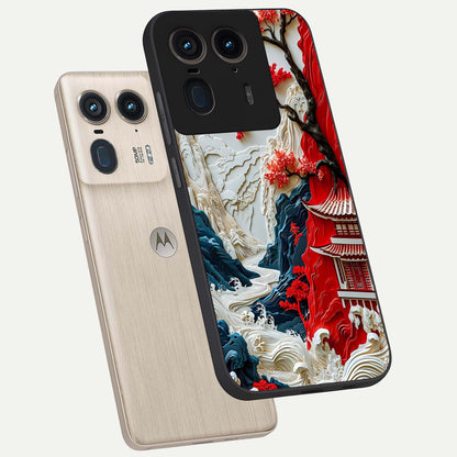 Whispers Of Sakura Waves Glass Case displayed in angled mockup highlighting flowing sakura design with soft floral aesthetic.