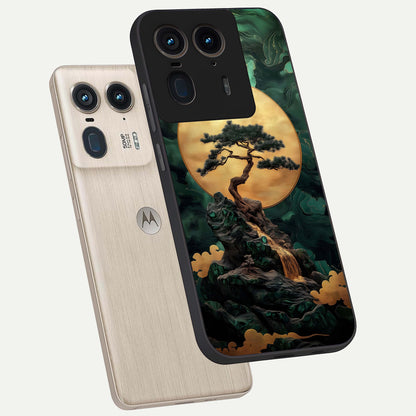 Zen Moon Rise Glass Case displayed in angled mockup highlighting peaceful lunar design with zen aesthetic style.