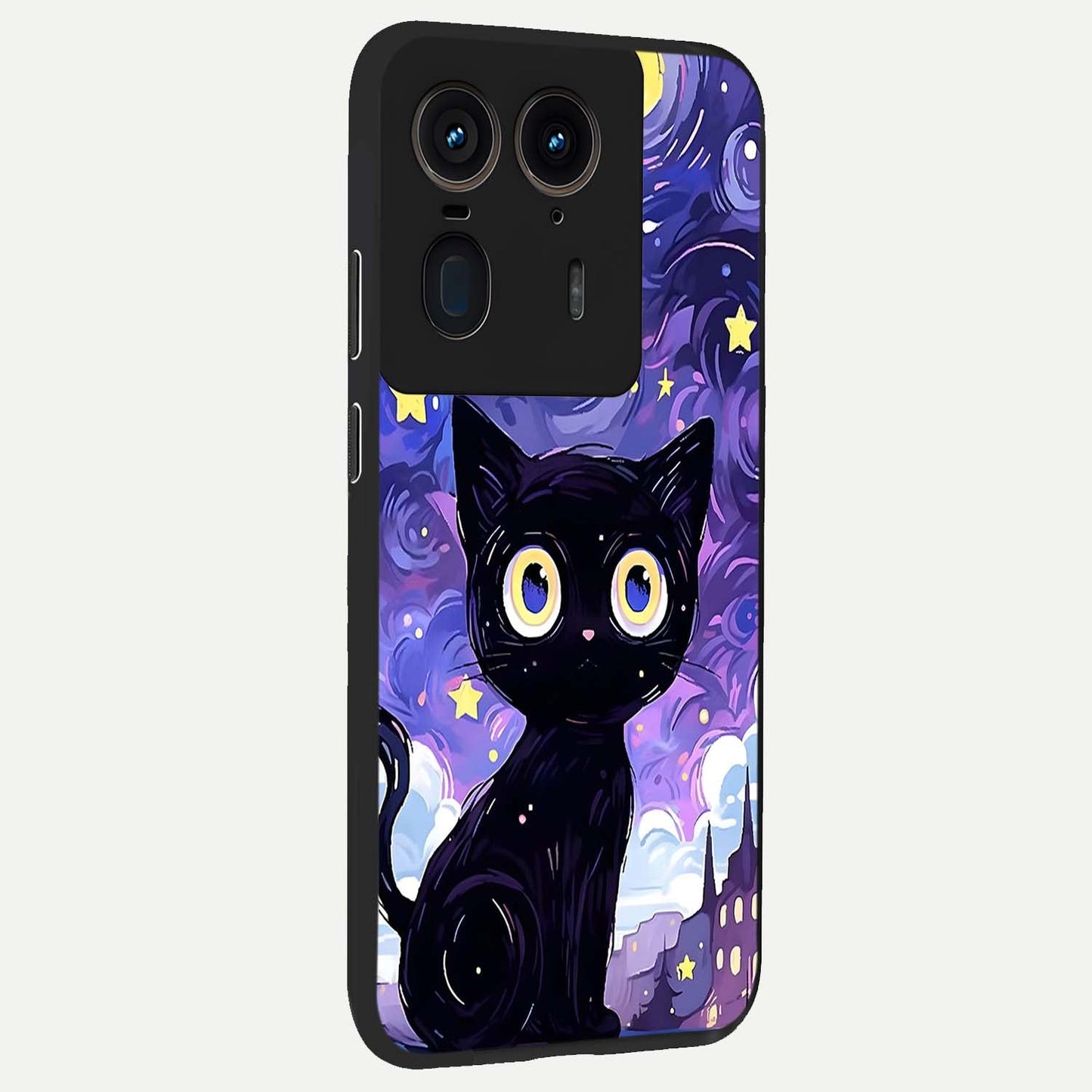 Abstract Cat Art Glass Case upright view showcasing creative feline illustration and aesthetic artistic style.