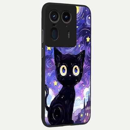 Abstract Cat Art Glass Case upright view showcasing creative feline illustration and aesthetic artistic style.