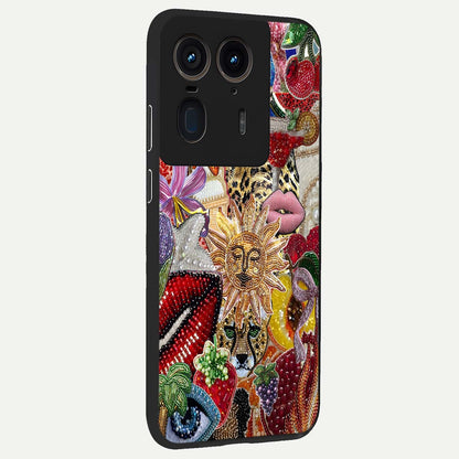 Beaded Fashion Jungle Glass Case upright view showcasing tropical jungle aesthetic with decorative bead elements.