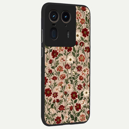 Biege Flower With Leaf Glass Case upright view showcasing delicate beige flower illustration with clean botanical style.
