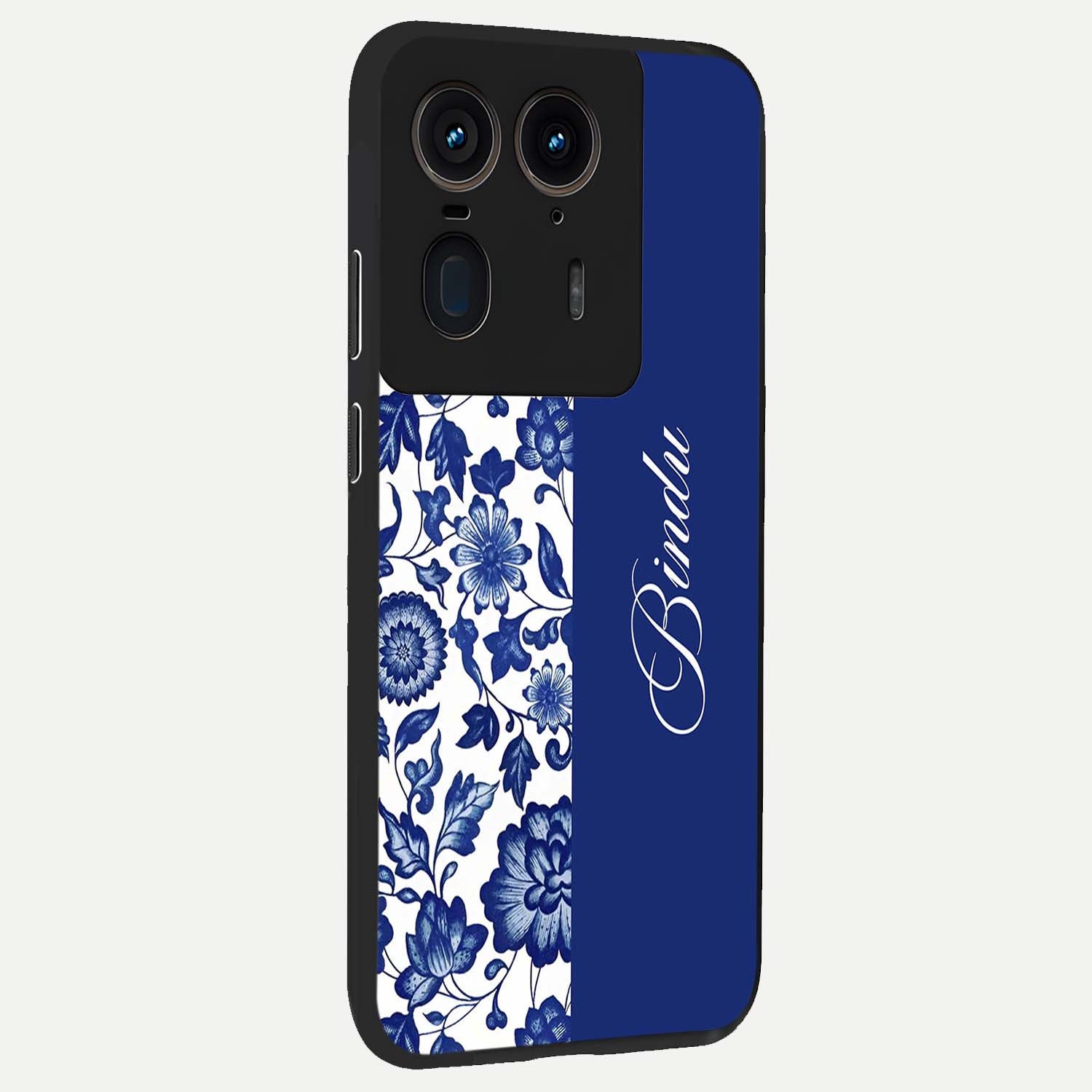 Blue Vintage Floral Pattern Glass Case upright view showcasing delicate blush floral texture with modern minimal style.