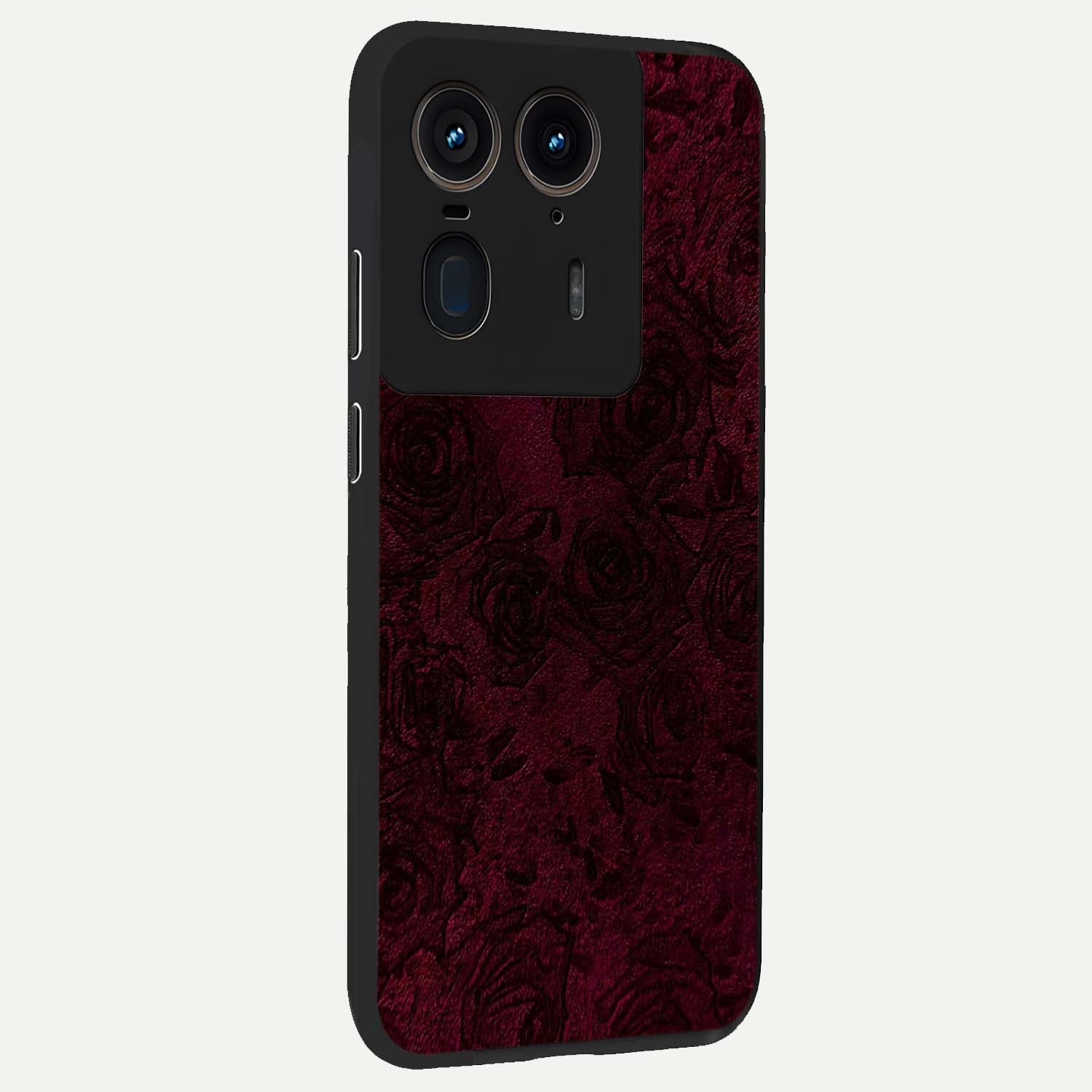 Crimson Fade Flow Glass Case upright view showcasing dynamic crimson flow artwork with stylish abstract theme.