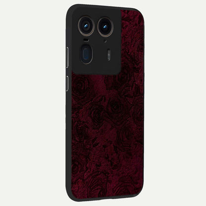 Crimson Fade Flow Glass Case upright view showcasing dynamic crimson flow artwork with stylish abstract theme.