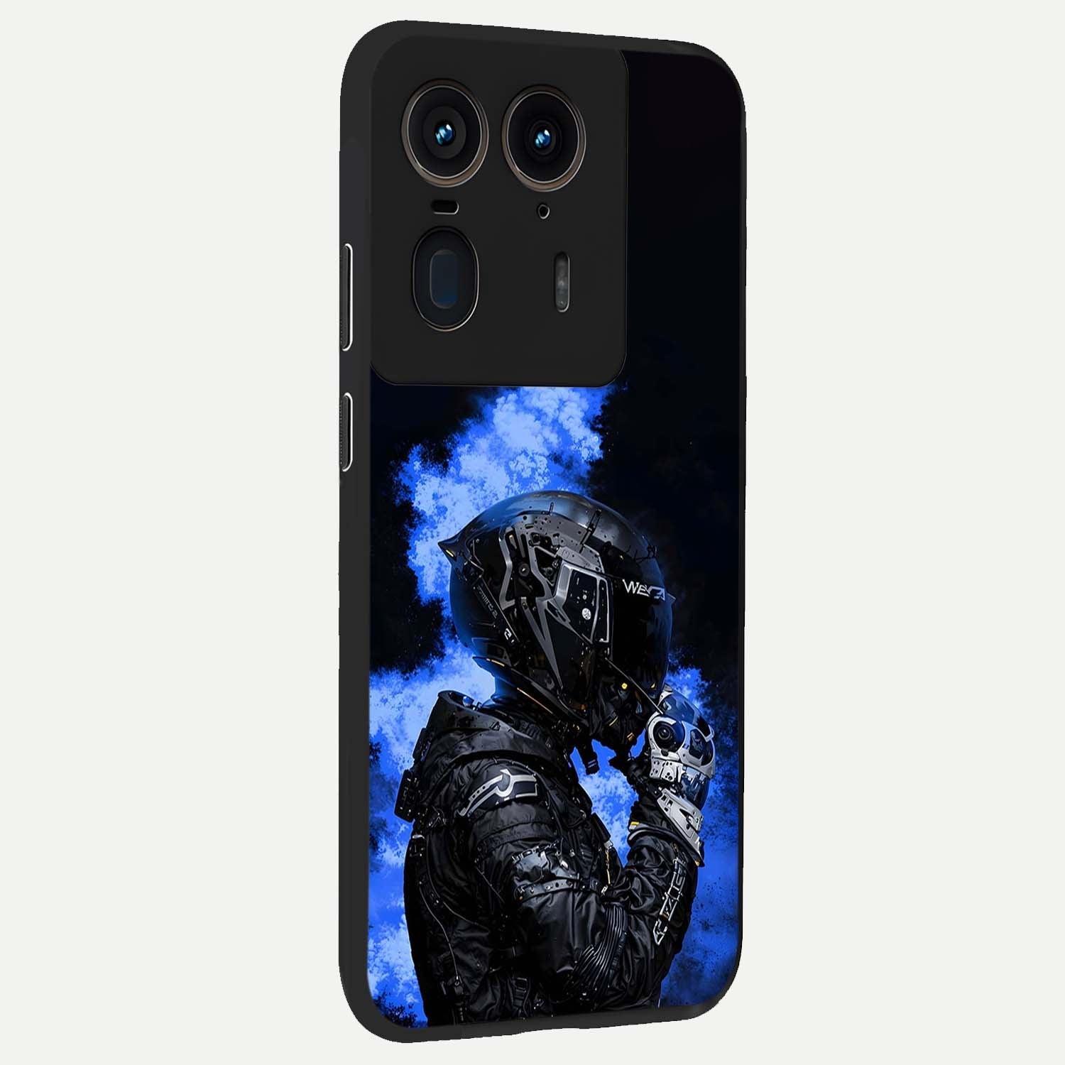 Cyber Sentinel Protocol Glass Case upright view showcasing advanced cyber sentinel artwork with futuristic tech theme.
