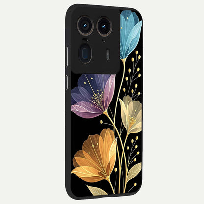 Delicate Multicolor Flowers Glass Case upright view showcasing delicate floral artwork with bright botanical theme.
