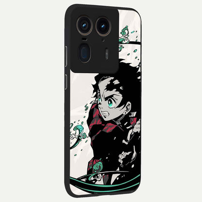 Demon Slayer Glass Case upright view showcasing powerful anime artwork with intense warrior theme.