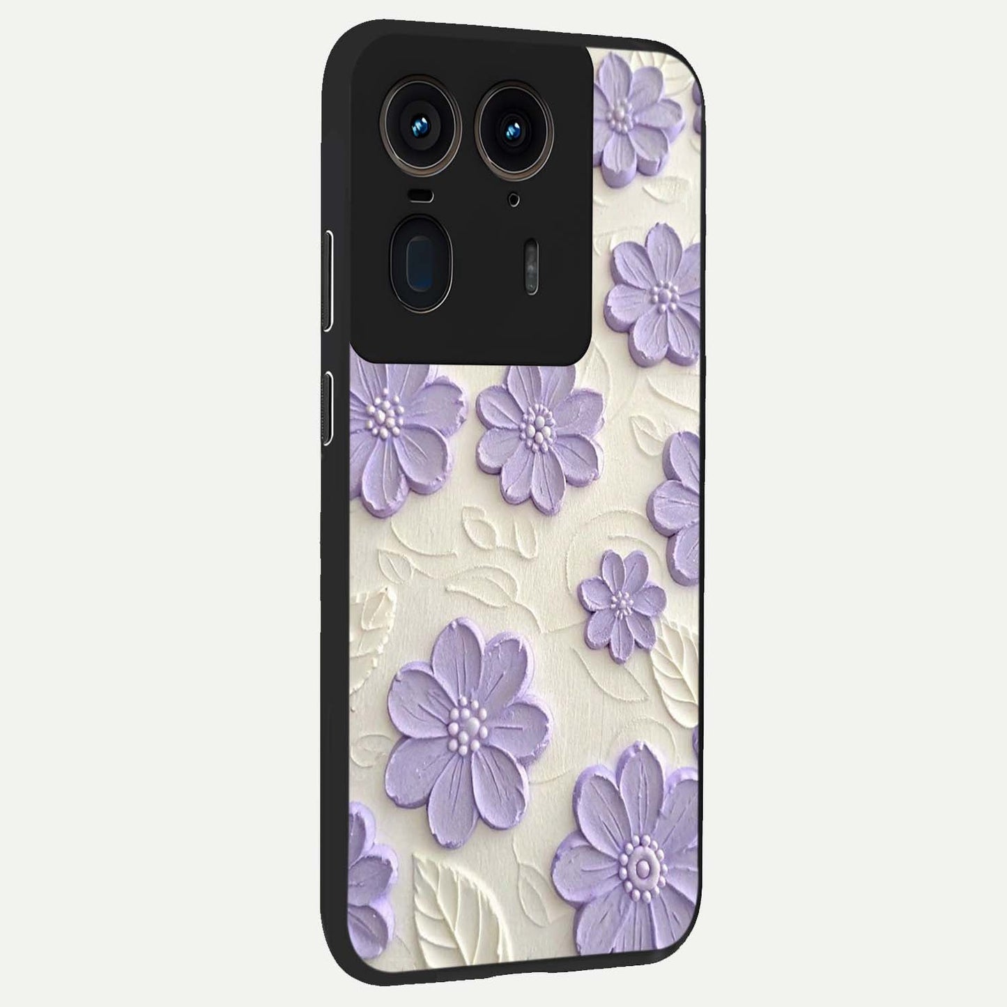 Floral Wall Art With Purple Flowers Glass Case upright view showcasing elegant purple flower artwork with decorative floral theme.