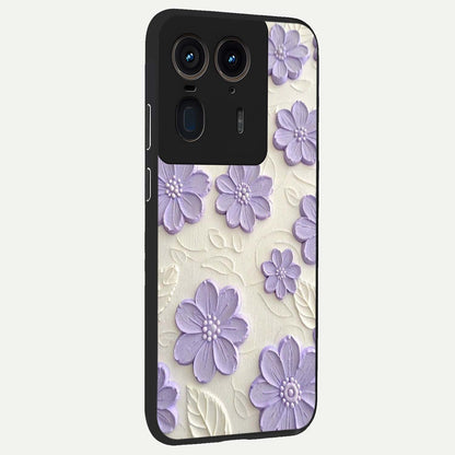 Floral Wall Art With Purple Flowers Glass Case upright view showcasing elegant purple flower artwork with decorative floral theme.
