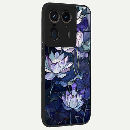 Gloss Petal Rush Glass Case upright view showcasing dynamic floral petal artwork with modern botanical theme.
