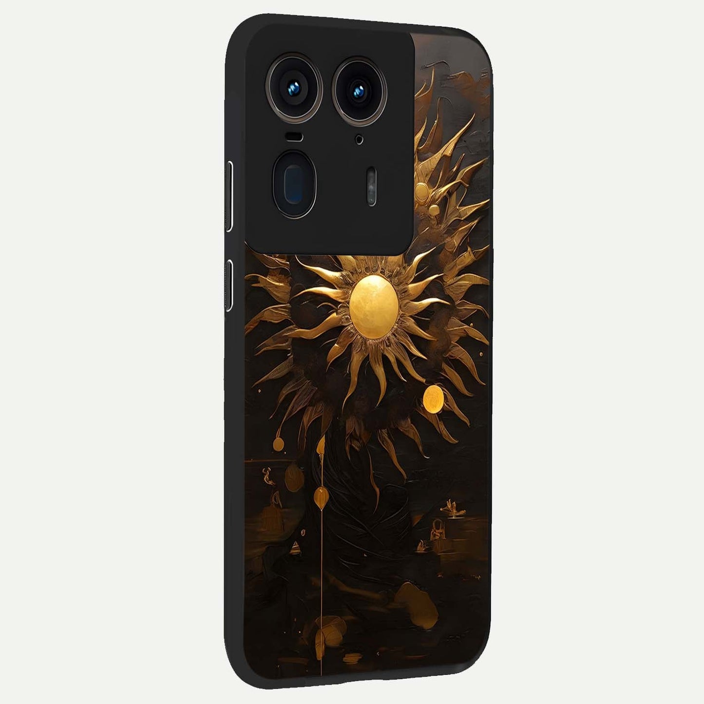 Golden Sun Majesty Glass Case upright view showcasing haunting graveyard artwork with dramatic dark theme.