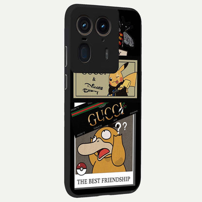 Gucci Play Mashup Glass Case upright view showcasing trendy luxury inspired artwork with modern fashion theme.