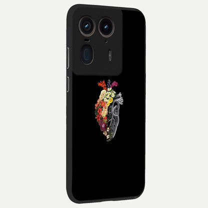 Heart With Flowers Glass Case upright view showcasing decorative heart and floral artwork with sweet romantic theme.