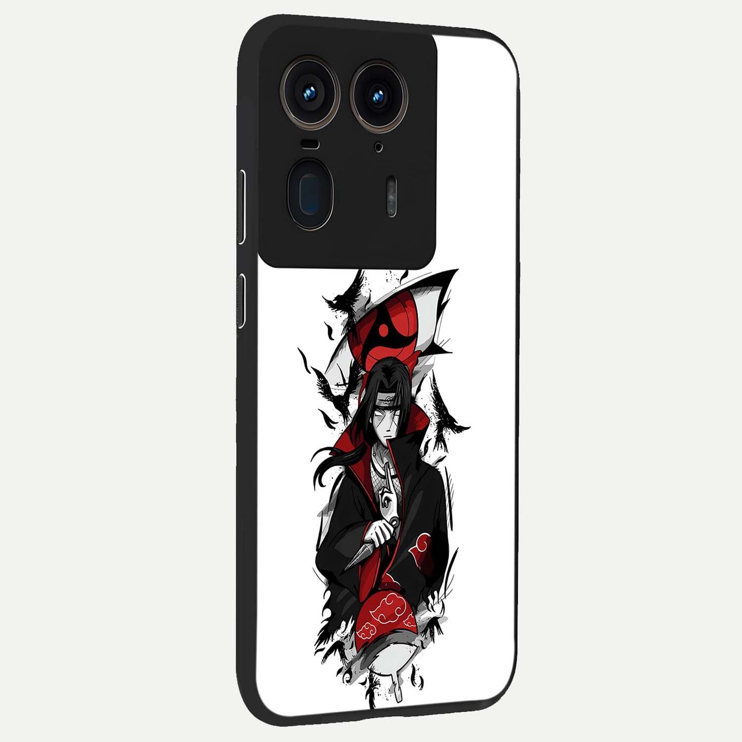 Itachi Limited Edition Naruto Anime Glass Case upright view showcasing intense anime artwork with powerful character theme.