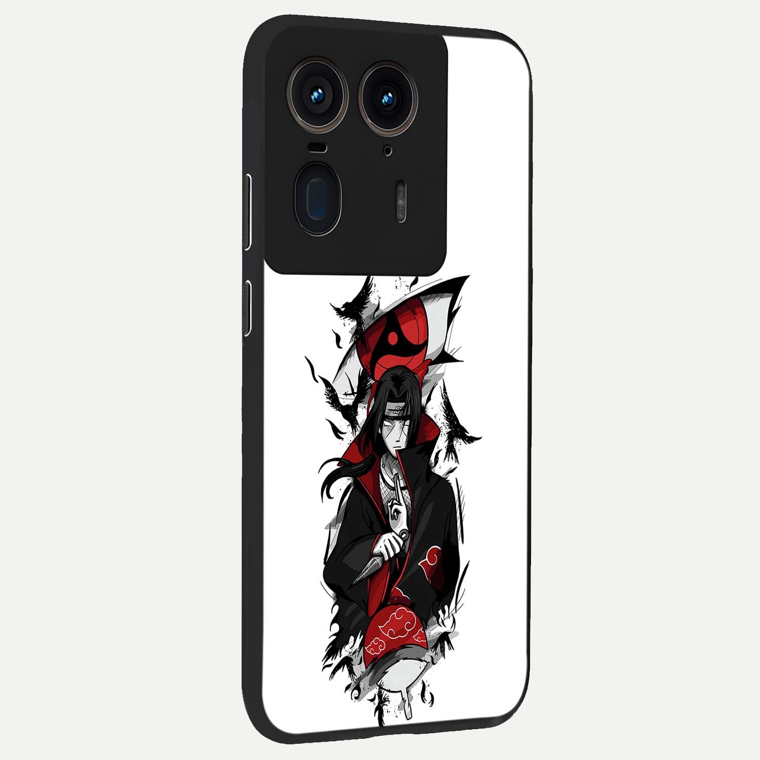 Itachi Limited Edition Naruto Anime Glass Case upright view showcasing intense anime artwork with powerful character theme.