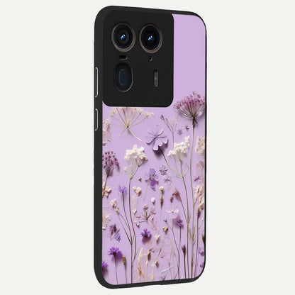 Lavender Blossom Dream Glass Case upright view showcasing delicate lavender blossom artwork with peaceful floral theme.