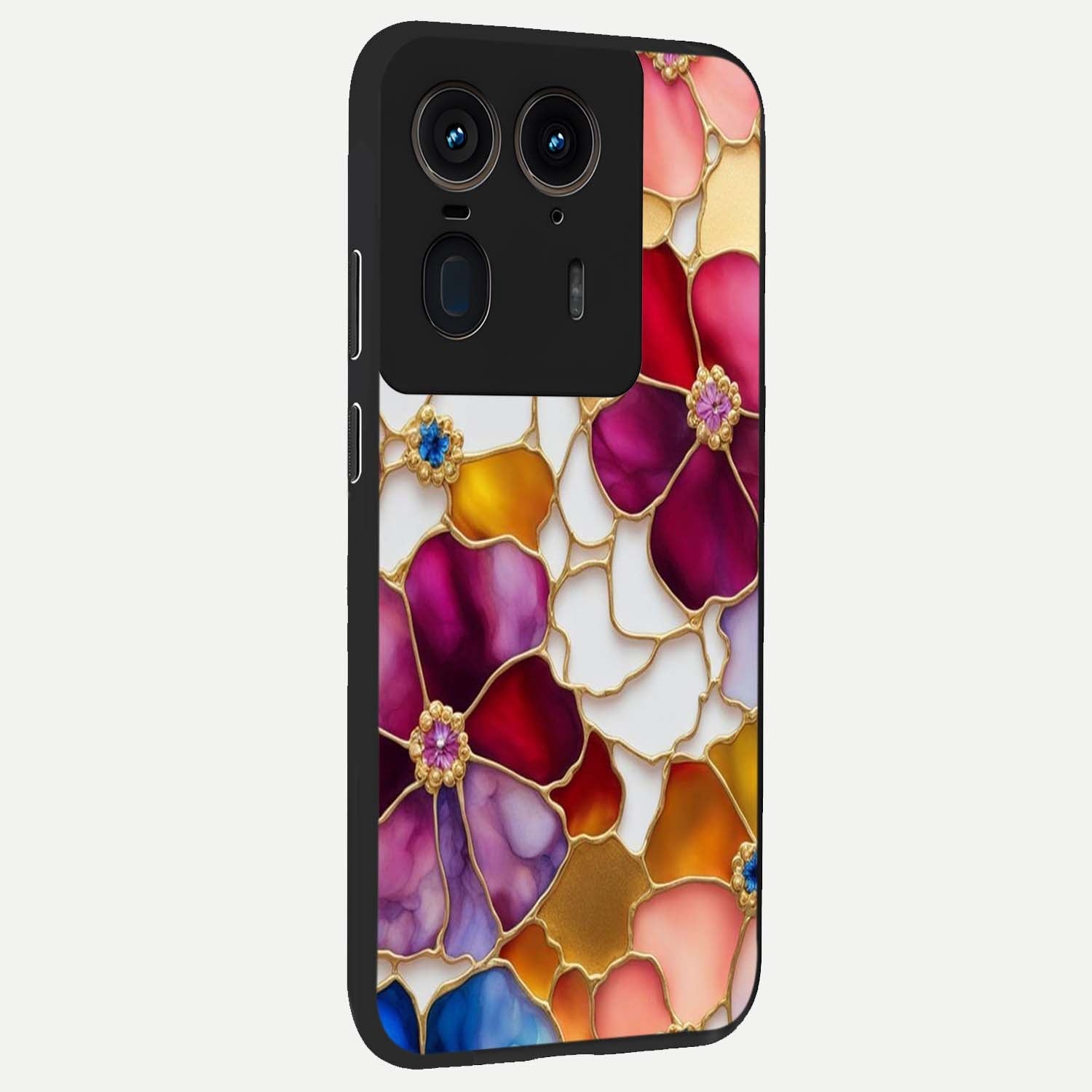 Marble Flower Pattern Glass Case upright view showcasing decorative marble flower artwork with refined style.