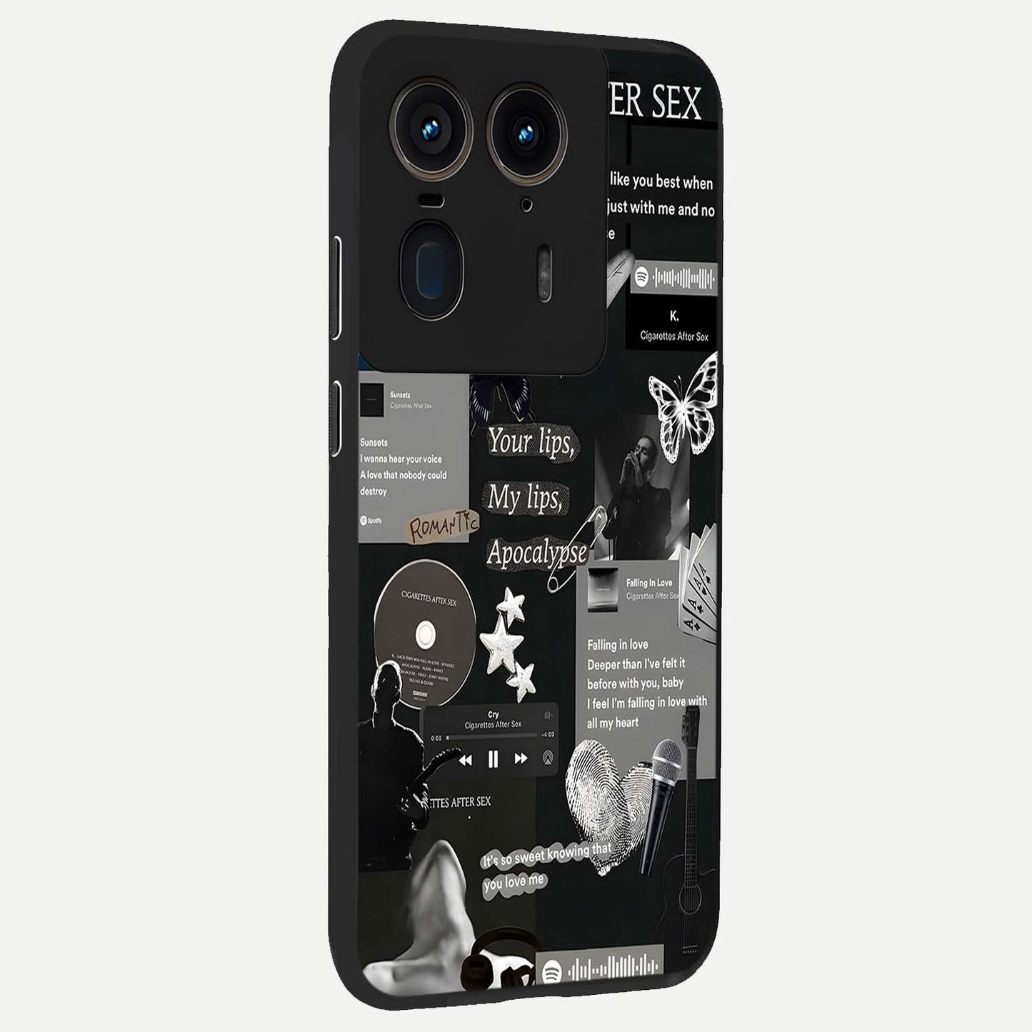 Midnight Love Echo Glass Case upright view showcasing expressive romantic artwork with dreamy midnight theme.
