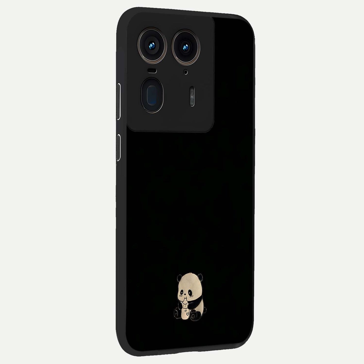 Midnight Panda Love Glass Case upright view showcasing charming panda artwork with playful romantic theme.