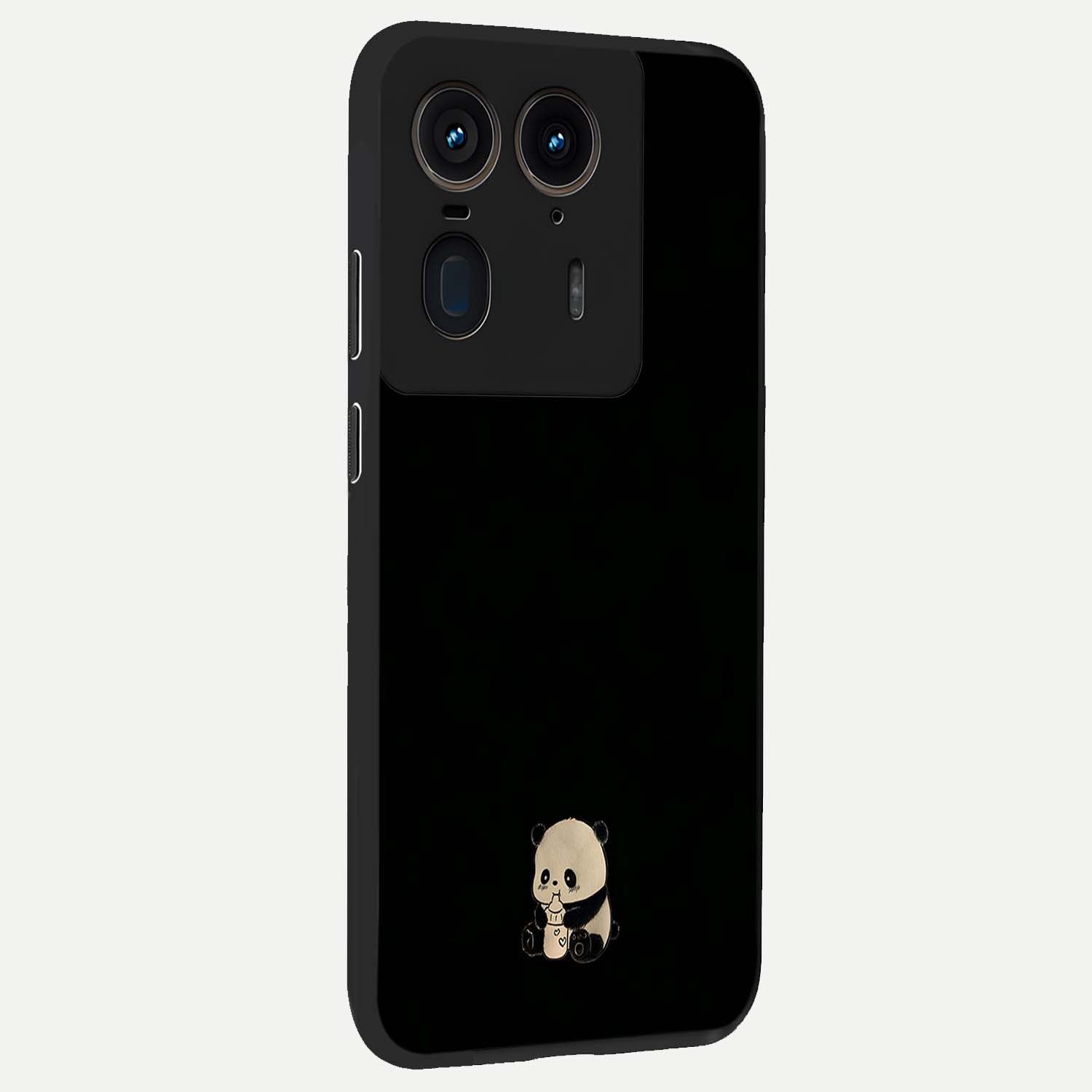 Midnight Panda Love Glass Case upright view showcasing charming panda artwork with playful romantic theme.