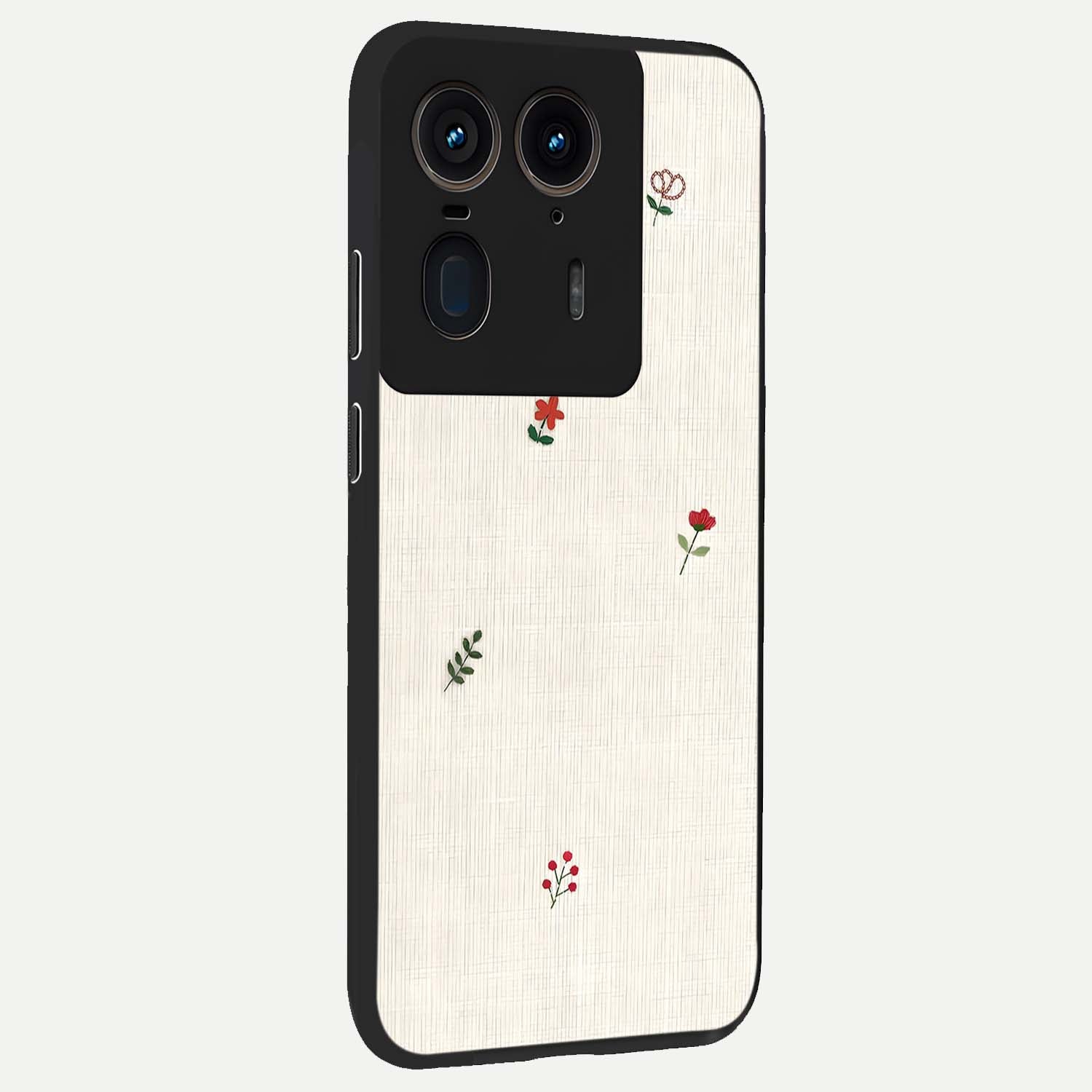 Minimalistic Blue With White Flower Pattern Glass Case upright view showcasing clean white flower artwork with calming blue theme.