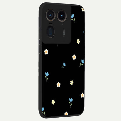 Minimal Petal Whispers Glass Case upright view showcasing elegant floral artwork with modern minimalist style.