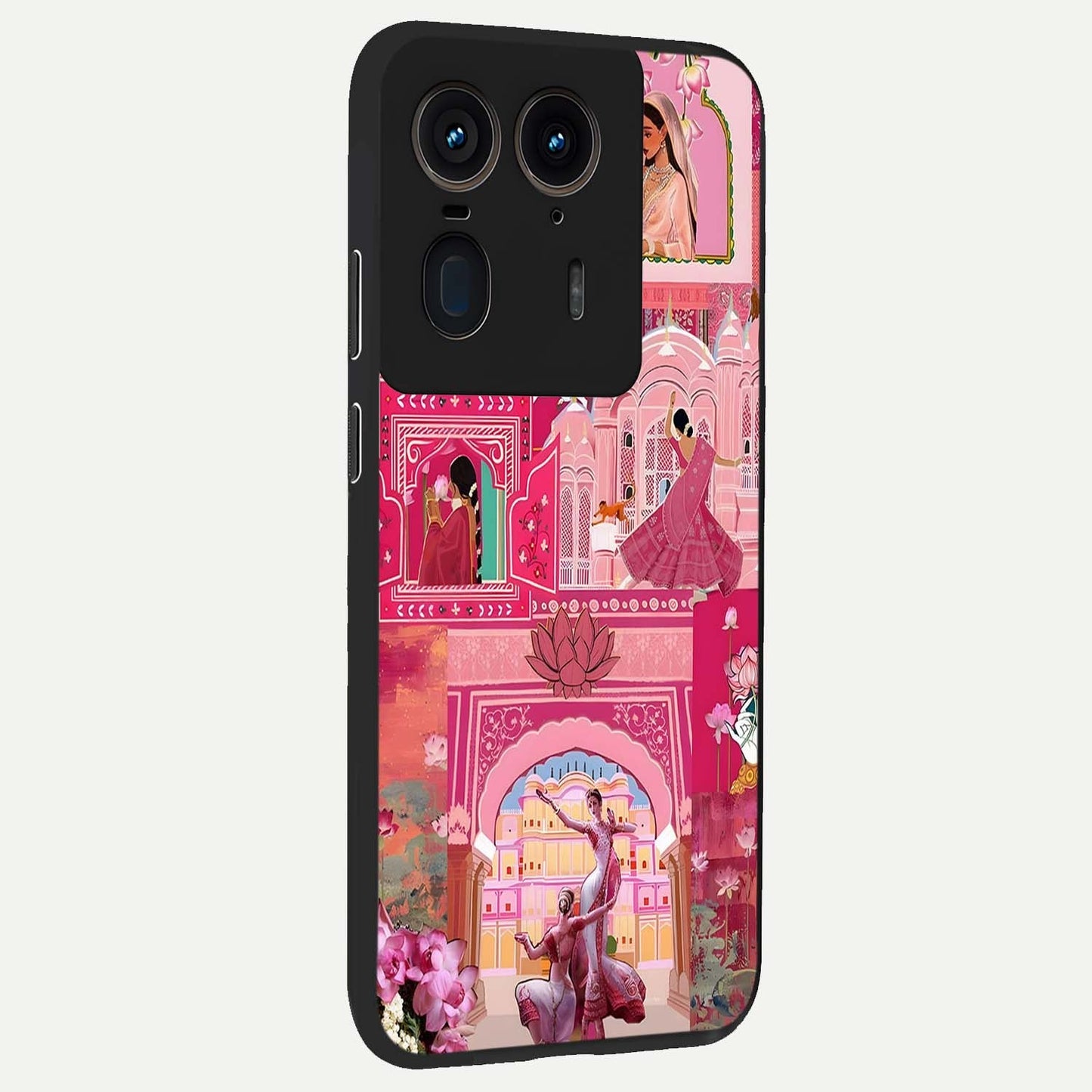 Pink Palace Muse Glass Case upright view showcasing artistic palace artwork with graceful royal theme.