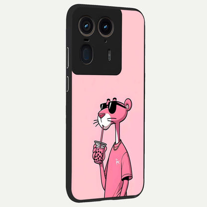 Pink Panther Glass Case upright view showcasing fun animated artwork with stylish retro cartoon theme.