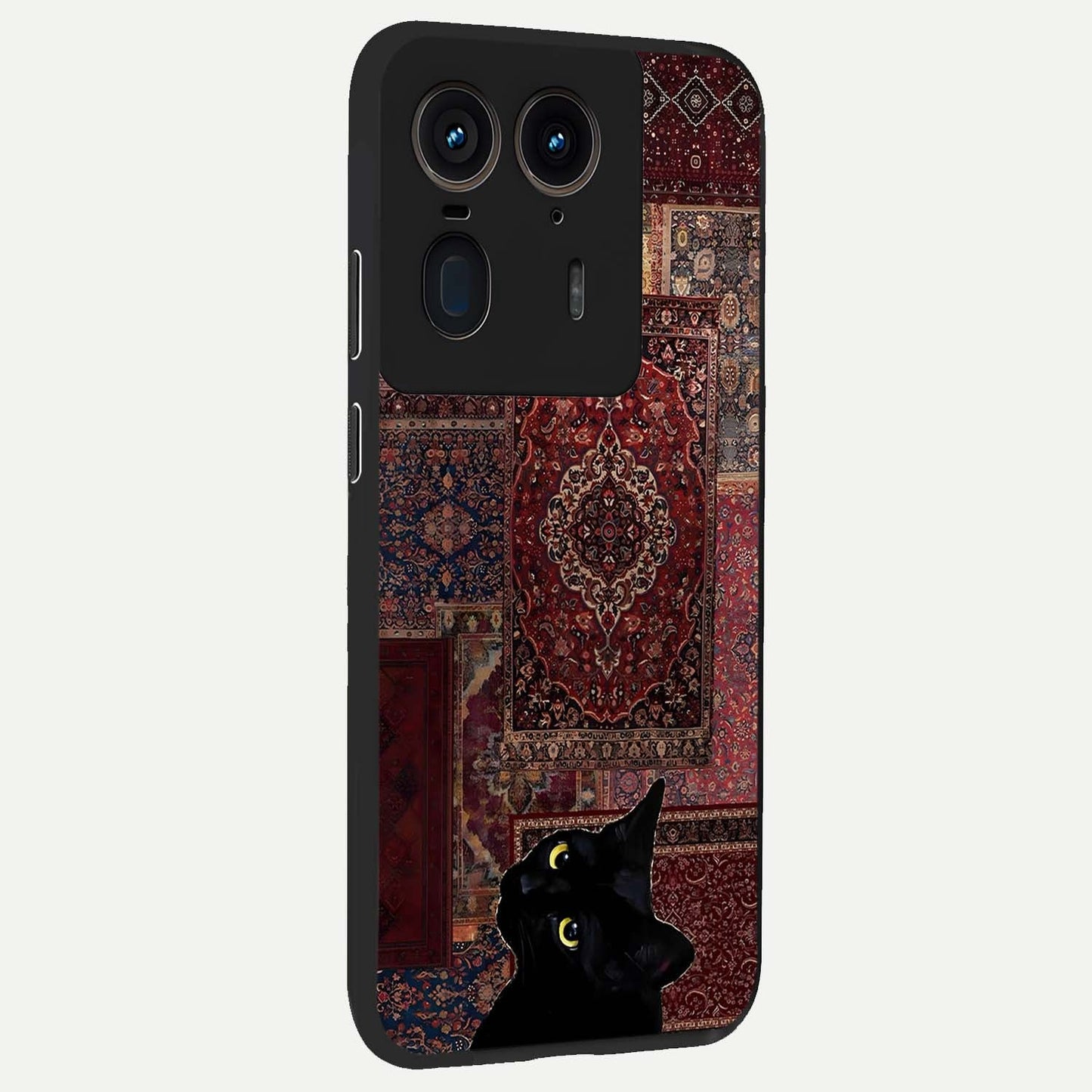 Regal Magic Cat Apple Glass Case upright view showcasing charming cat artwork with playful magical theme.