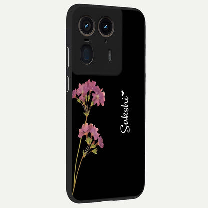 Riching Lavender Flower Custom Name Glass Case upright view showcasing elegant lavender floral artwork with personalized aesthetic.