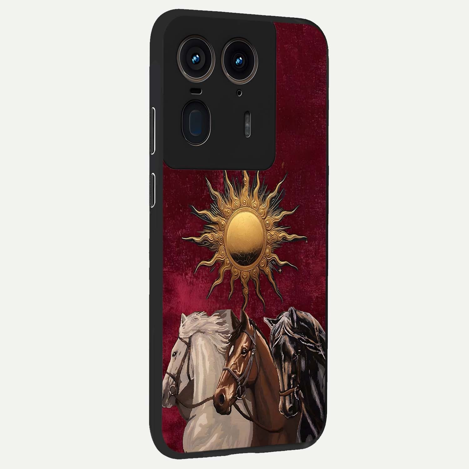Solar Riders Glass Case upright view showcasing energetic rider artwork with bold adventure theme.