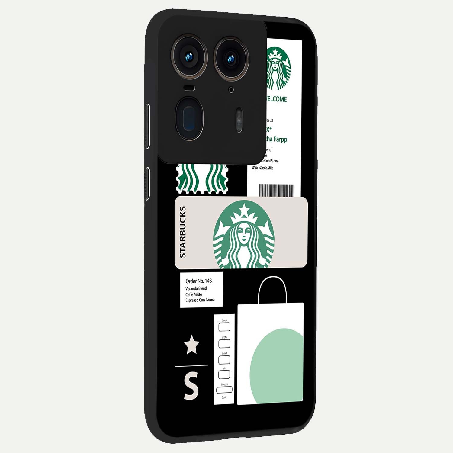 Starbucks Mocha Glass Case upright view showcasing trendy coffee inspired artwork with modern lifestyle theme.