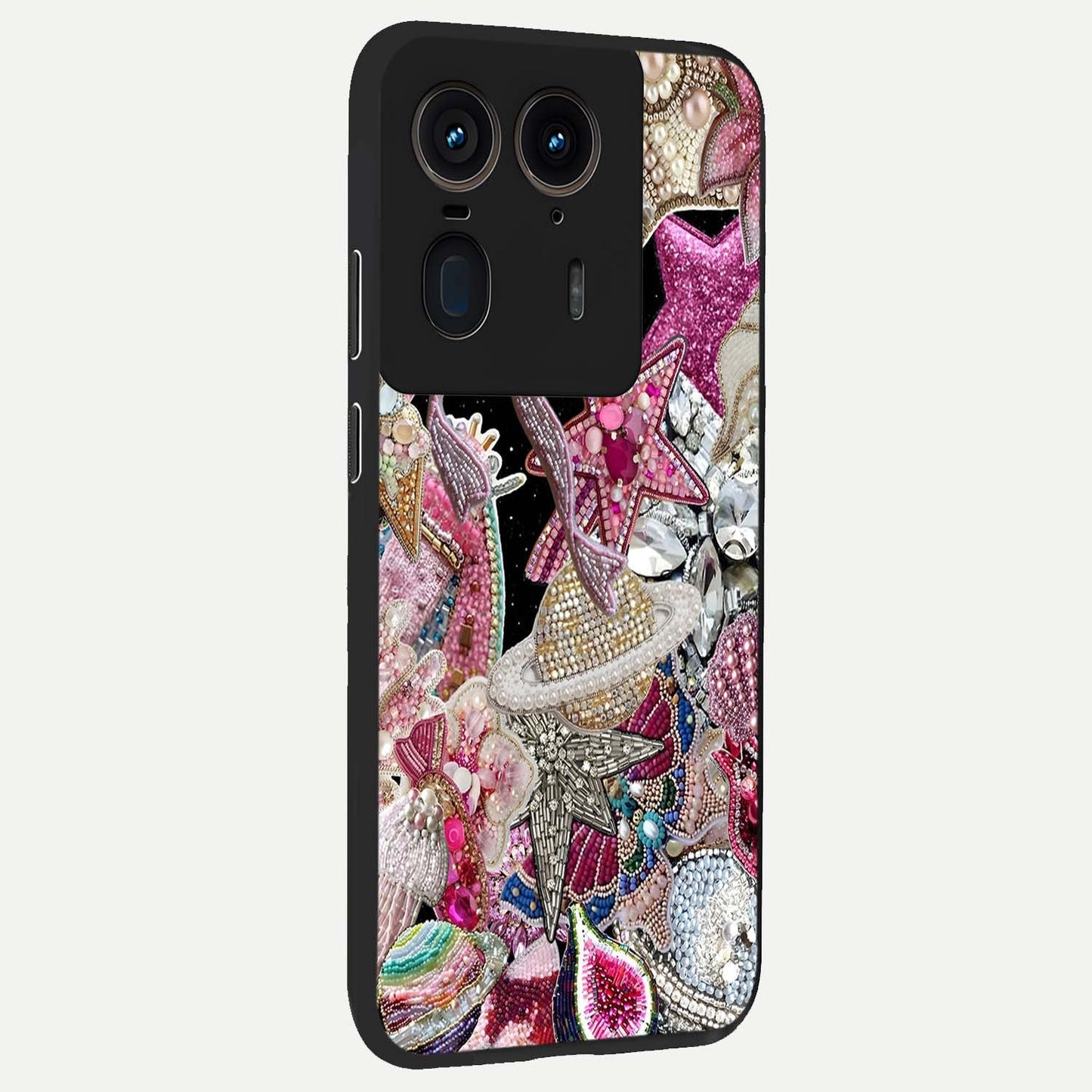 Starlit Jewel Dream Glass Case upright view showcasing radiant star inspired artwork with magical night theme.