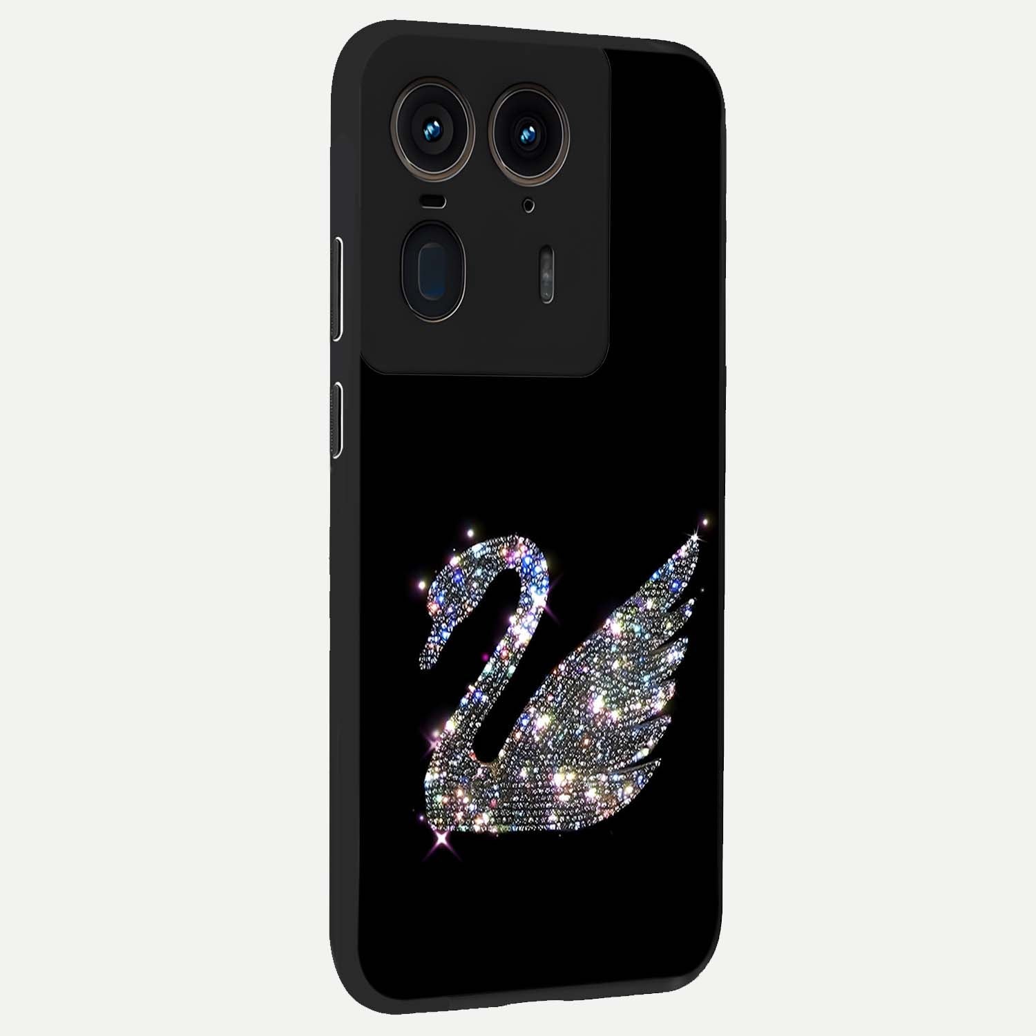 Starlit Swan Grace Glass Case upright view showcasing beautiful swan artwork with peaceful night themed design.