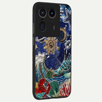 Universe Underwater Spark Glass Case upright view showcasing magical underwater galaxy artwork with vibrant cosmic theme.