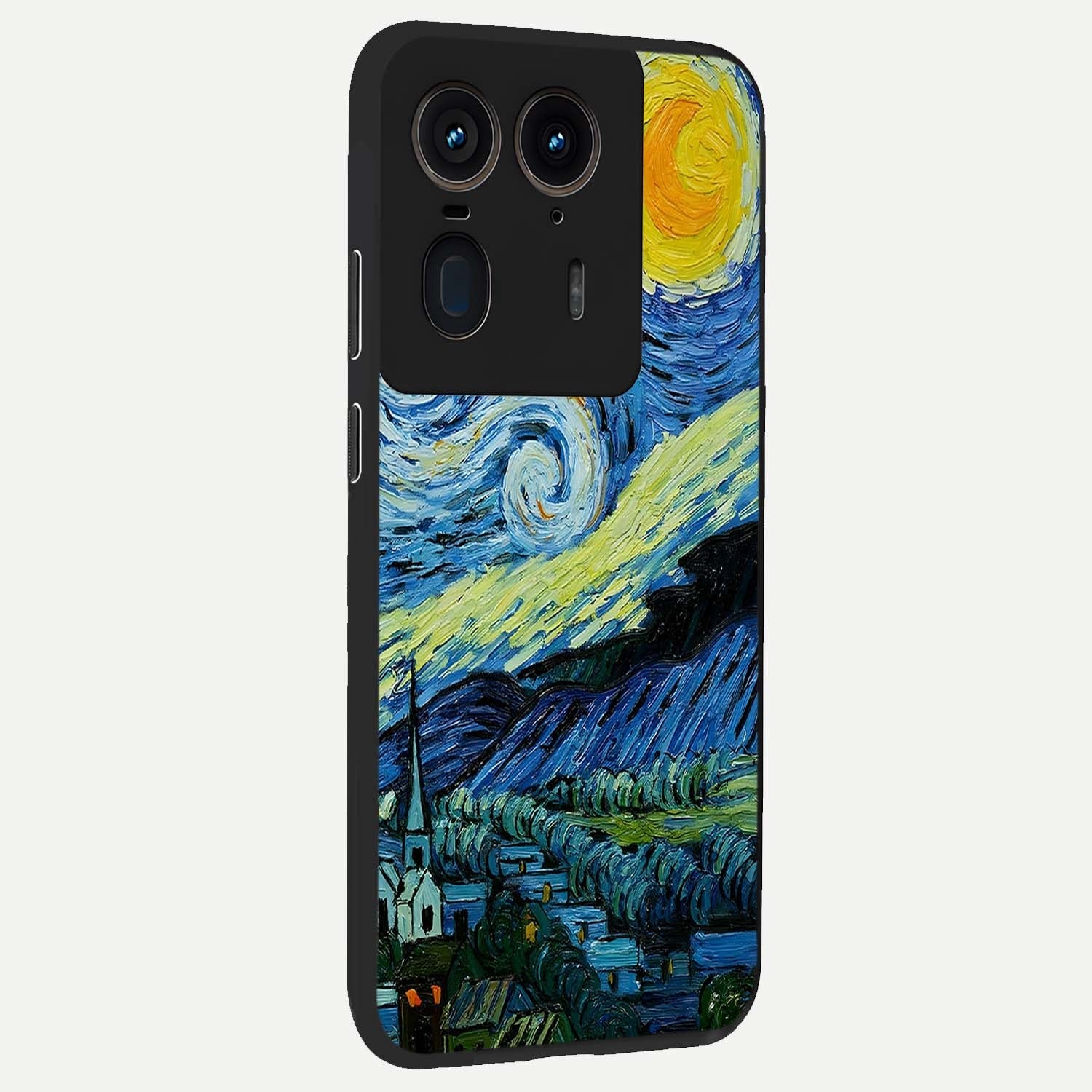 Van Gogh Art Glass Case upright view showcasing expressive painting style artwork with timeless artistic theme.