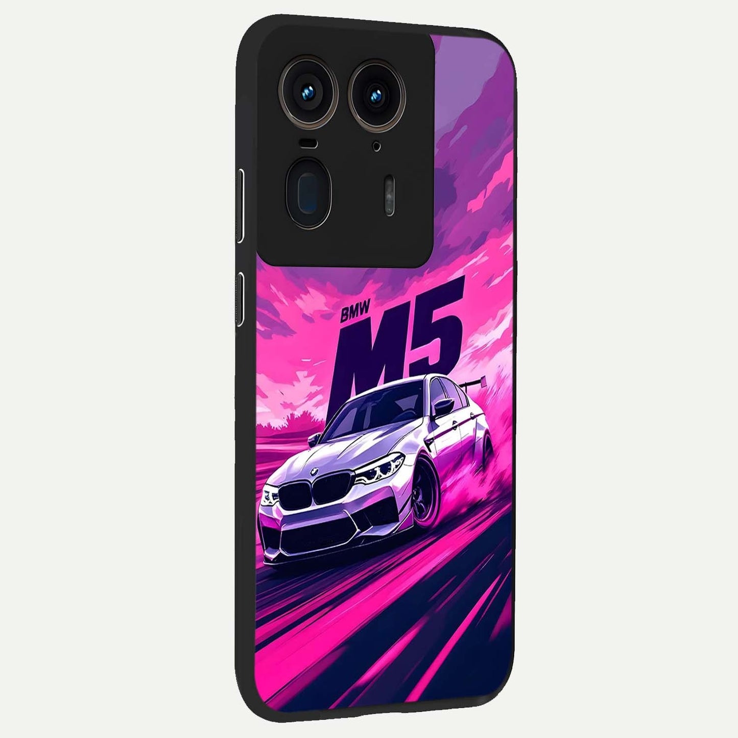 Velocity Drift Pulse Glass Case upright view showcasing powerful racing artwork with energetic motorsport theme.