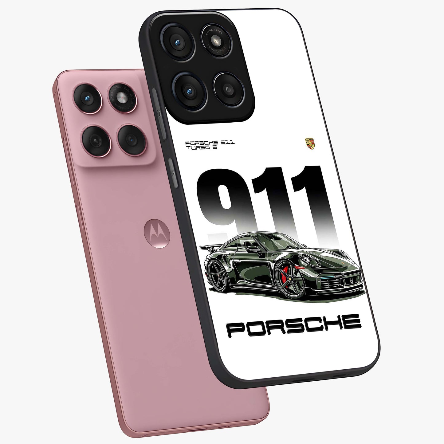 911 Turbo Dominance Glass Case displayed in premium angled mockup highlighting sporty car illustration and sleek glass surface.