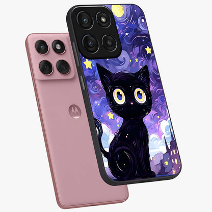 Abstract Cat Art Glass Case displayed in angled mockup highlighting modern abstract cat artwork and sleek glass surface.