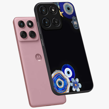 Aesthetic Blue Evil Eye Glass Case displayed in angled mockup highlighting blue evil eye symbol and spiritual aesthetic design.