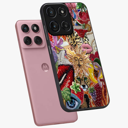 Beaded Fashion Jungle Glass Case displayed in angled mockup highlighting colorful fashion bead design and artistic pattern.