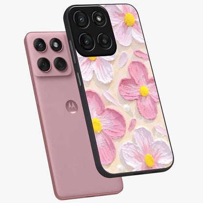 Blush Bloom Texture Glass Case displayed in angled mockup highlighting subtle bloom pattern with aesthetic pastel design.