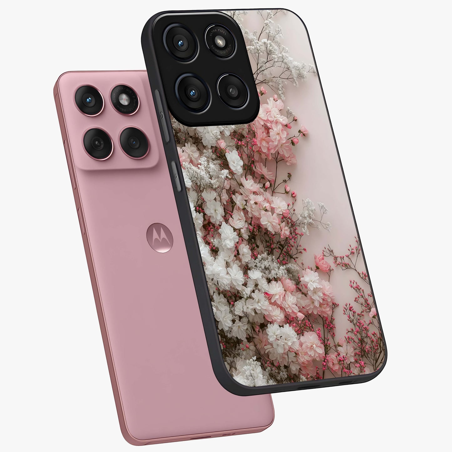 Blush Blossom Cloud Glass Case displayed in angled mockup highlighting soft cloud and blossom design with pastel aesthetic.