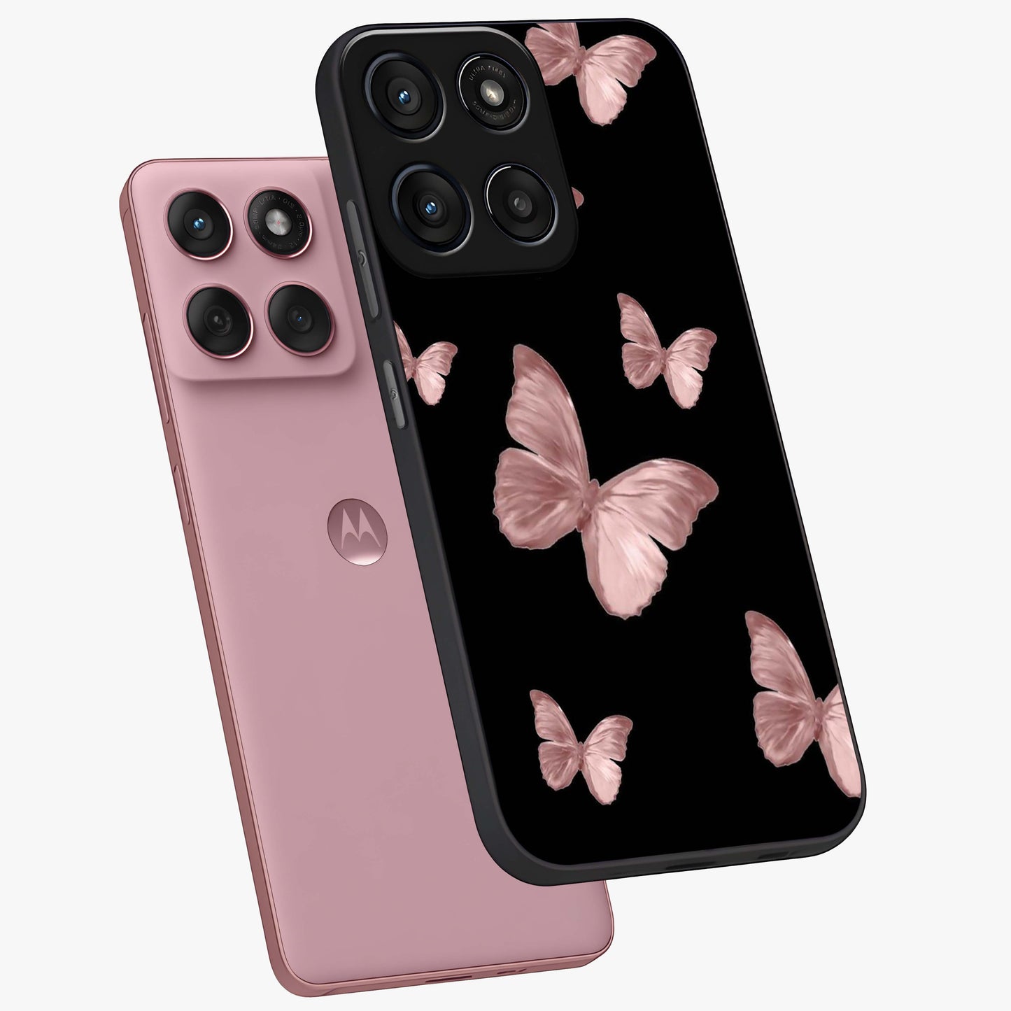 Butterfly Pattern Glass Case displayed in angled mockup highlighting delicate butterfly design and aesthetic pattern style.