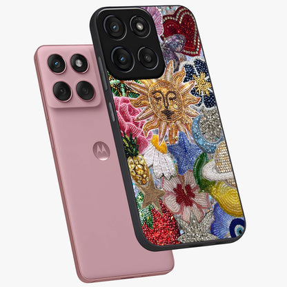 Celestial Floral and Playful Glass Case displayed in angled mockup highlighting playful floral design with dreamy celestial elements.