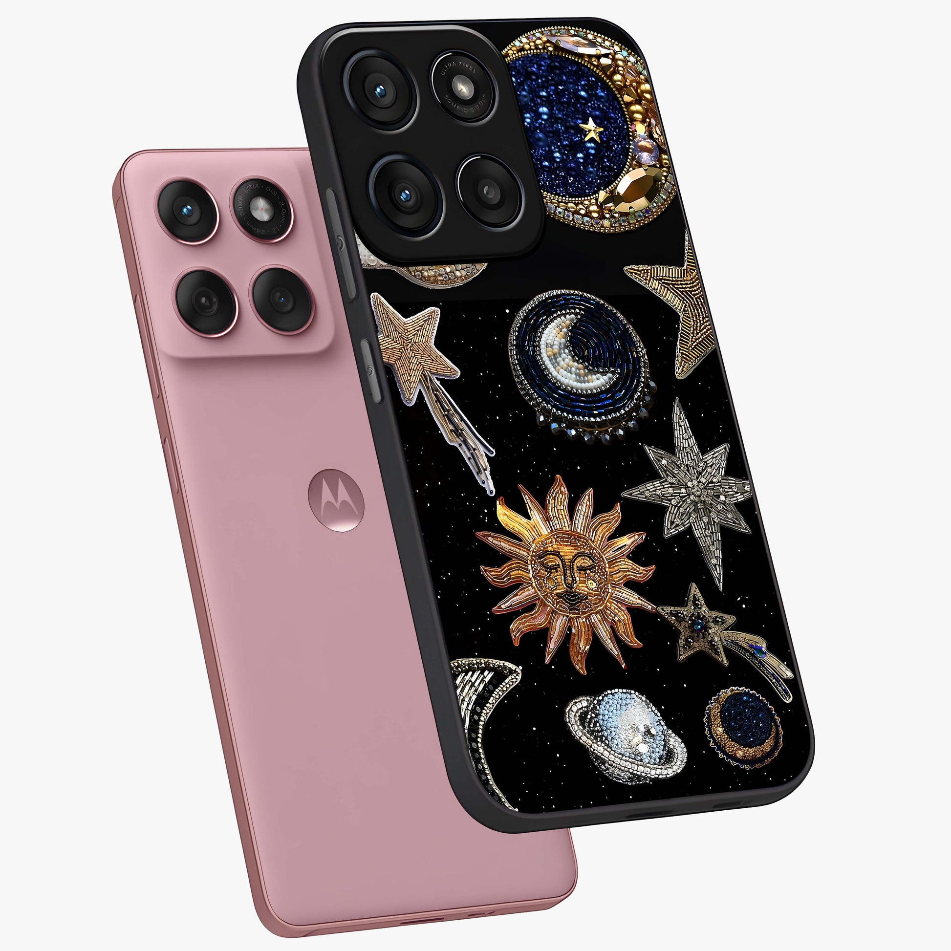 Celestial Gem Constellations Glass Case displayed in angled mockup highlighting gemstone inspired constellation design.